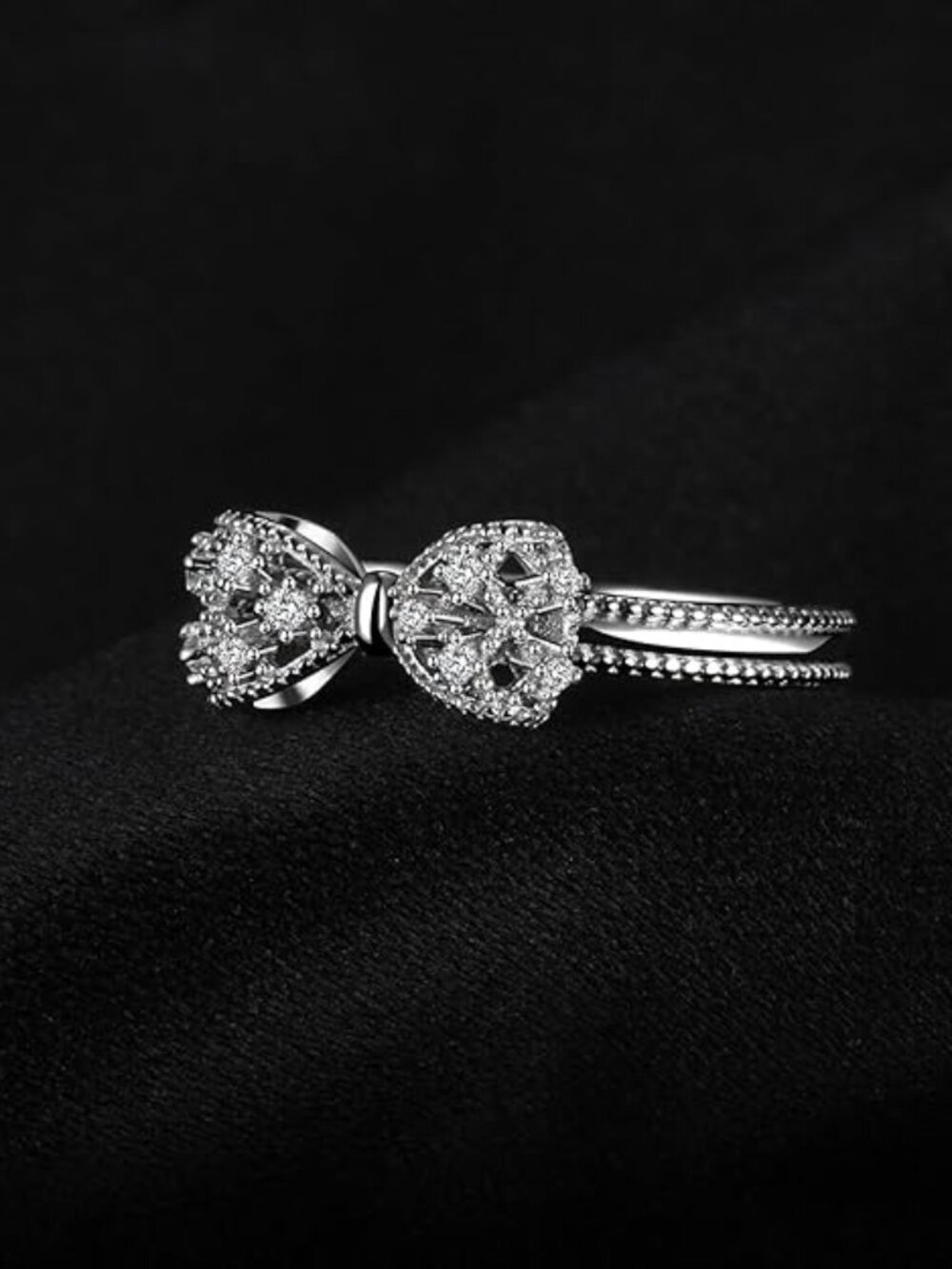 .925 Sterling Silver with White Diamond Cubic Zirconia Infinity Forever Bow Ring - Picture 3 of 10